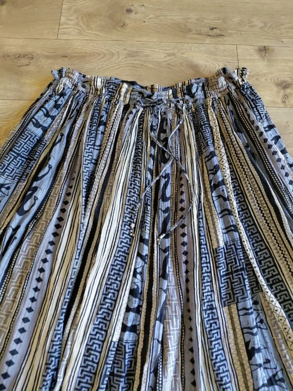 Le Mieux Cotton Maxi Crinkle Skirt Boho Hippie One Size Blue Black Beige